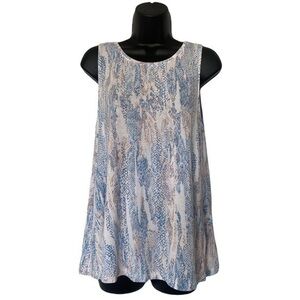 Nine West Soft Spun Blue White & Peach Snake Print Tank Top Size Large